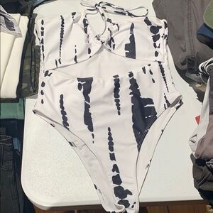 Stylish one  Piece Swimsuit - Black and White